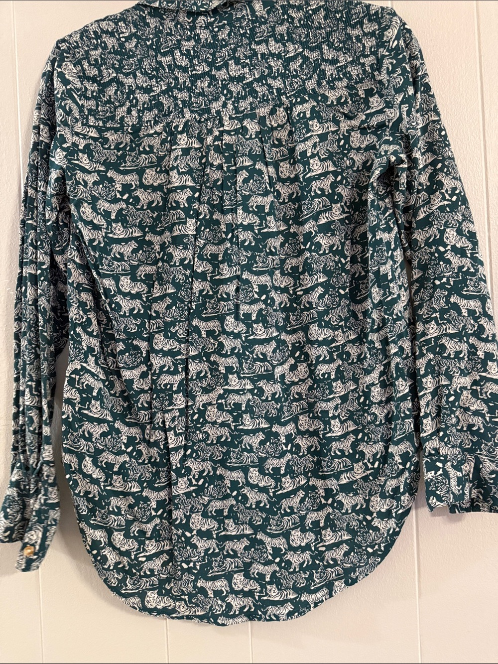 Anthropologie Maeve “Amara” Teal White Tiger-Print Button-Up Shirt - Picture 13 of 13